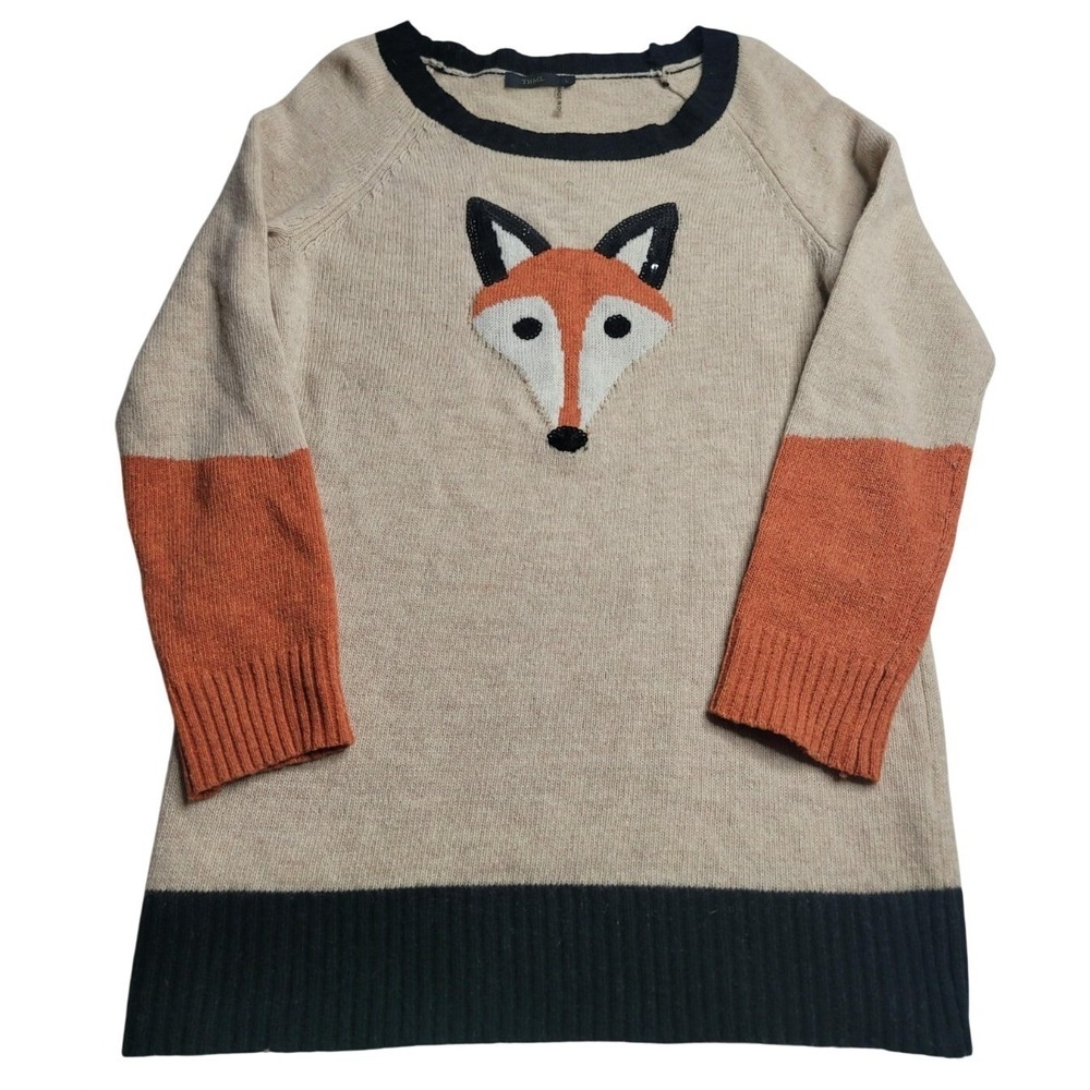 THML Fox Sweater Women's Large Wool Blend Embellished Color Block